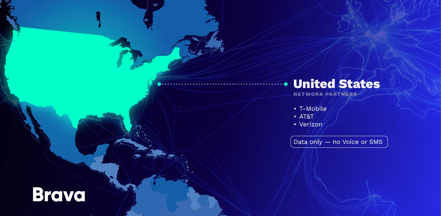 United States — network partners: T-Mobile, Verizon, AT&T (data only, no voice or SMS)